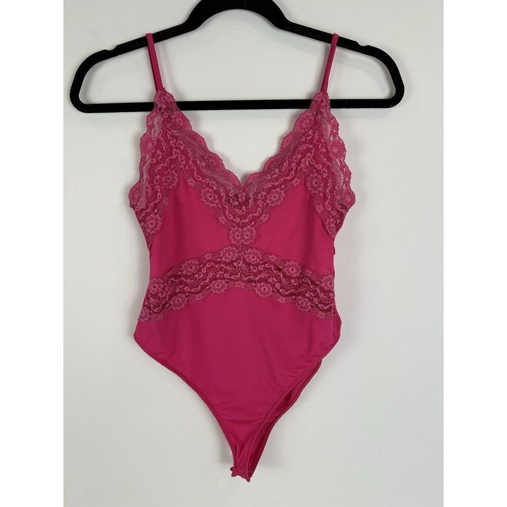 Y2K Zara Babydoll Bodysuit Tank Top Lace Pink Size Medium Stretch‎ Camisole